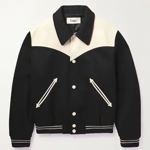 2024 OEM Thời trang mới người đàn ông ngoài trời thời trang dạo phố da chắp vá Crop Varsity Áo khoác