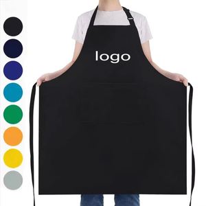 Tablier de cuisine réglable en coton et polyester noir pur avec logo personnalisé pour mariage, fête, vêtements de jardinage homme/femme - Product Image 2