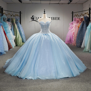 Dy1523 Robe de mariée exquise bleu ciel, ornée de perles faites main, corsage en treillis, robe de bal de princesse scintillante, traîne chapelle pour cérémonie nuptiale - Product Image 2
