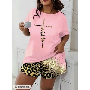 Pantaloncini estivi da donna in due pezzi Set di camicetta con collo a manica corta + pantaloncini con tasche a vita alta tuta stampata alla moda - Product Image 4
