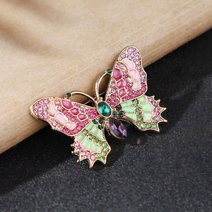 Broche coreano hermoso colorido mariposa Pin elegante Rosa Bling cristal esmalte insecto broches para dama - Product Image 4