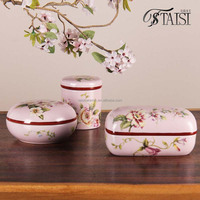 JW042 Petits bocaux de rangement classiques de luxe pour bougie à fleurs en PC avec couvercle pour cuisine à usage de cadeaux