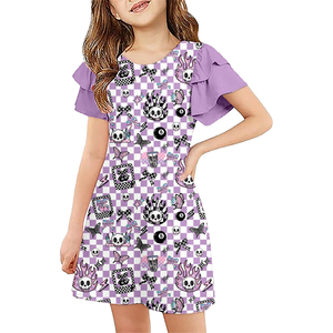 Milk Silk Girls Ruffle Short Sleeve <b>Dress</b>,Custom Print Kids Casual A Line <b>Dress</b> - Product Image 5