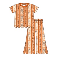 Ensembles de vêtements d'Halloween pour filles, haut à manches courtes à imprimé chauve-souris et pantalon évasé à ourlet festonné, vêtements de fête pour enfants