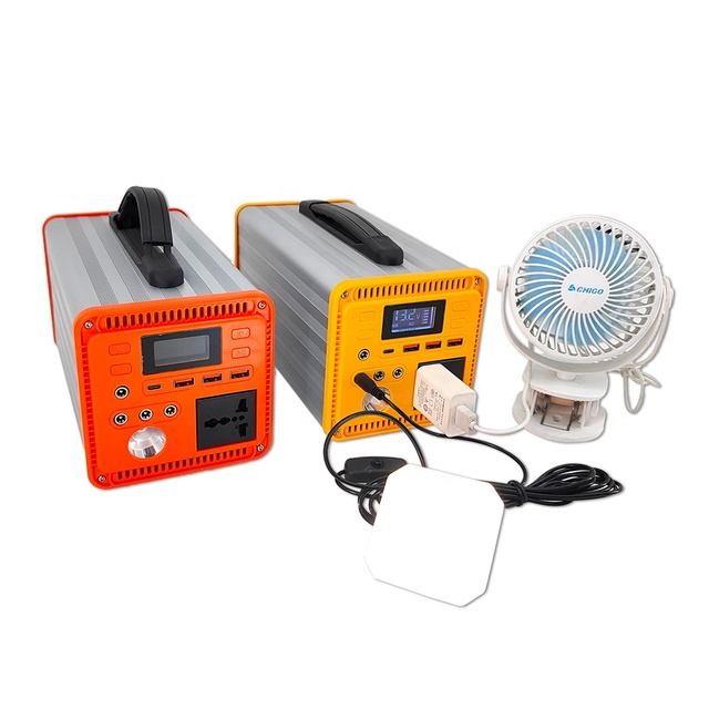 200W Portable Solar Generator Power Station 300W Outdoor Lithium Ion Battery Power Bank with 2 Bulbs for Home Use