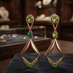 Pendientes Colgantes Vintage en Tono Oro Rosa con Plata y Gema Verde, Joyería con Engaste de Bisel para Mujer, Regalo para Fiesta - Product Image 3