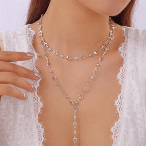 2025新品ロングフルダイヤモンドタッセルネックレスY字型ロングネックレス女性用中空愛ハートジルコンアクセサリー - Product Image 4