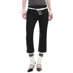 Wholesale Gothic Y2K Streetwear High Waist Black Stretch Capri Pants for Women Metal Rivet Decor Slim Flare Cropped Shorts - Product Image 2