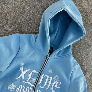 Survêtement décontracté unisexe personnalisé par le fabricant, avec fermeture éclair intégrale, respirant, sweat-shirt et pantalon de jogging, broderie, coton tricoté évasé - Product Image 5