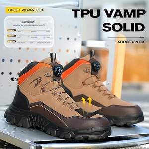 Leichte Arbeits stiefel für Herren Drehknopf-Sicherheits schuhe Mode Leder Oberer atmungsaktiver Gummi für Winter wanderungen im Freien - Product Image 4