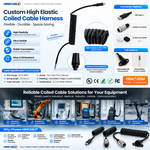 Harnais de câbles spirale haute élasticité personnalisé OEM avec connecteur USB Type C pour équipement industriel - Product Image 2