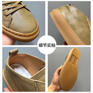 Chaussures montantes en cuir véritable pour hommes, bout rond, couleur unie, légères, respirantes, chaudes, baskets décontractées automne-hiver 2025 - Product Image 4