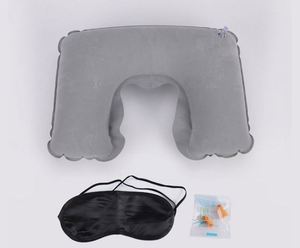 <b>Inflatable</b> Travel Neck Pillow Support for Traveling Airplanes <b>Cars</b> With Compact Carrying Bag Soft Velvet Washable Cover - Product Image 2