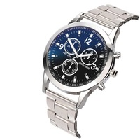 Montre à quartz pour homme, bracelet en acier inoxydable, verre anti-lumière bleue coloré, trois aiguilles, écologique, vente directe usine, cadeau idéal