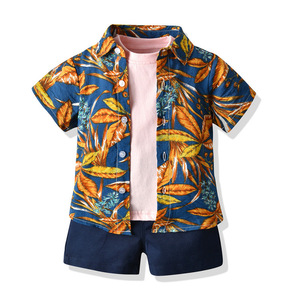 Ensemble de vêtements pour garçons d'été, chemise à manches courtes à imprimé floral, t-shirt, shorts, ensemble trois pièces pour garçons - Product Image 5