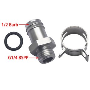 1/2" Barb to G1/4 BSPP Straight <b>Hose</b> Fitting Adapter with Spring <b>Hose</b> <b>Clamp</b> & O-Ring, Auto Fluid Line Conversion Connector - Product Image 3
