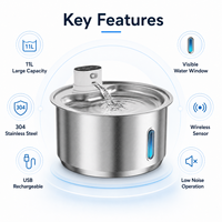 Fontaine à eau pour chat en acier inoxydable avec capteur intelligent, distributeur d'eau automatique pour animaux de compagnie avec minuterie pour chats et chiens d'intérieur OEM ODM