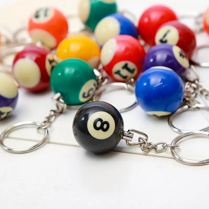16pcs/set Mini Billiards Shaped Keyring Assorted Colorful Billiards Pool Small Ball Keychain Creative Hanging Decorations