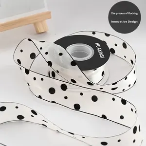 Ruban en fil floqué fluide, imprimé à pois scintillants, nœud pour gâteau, fleur pour emballage, bricolage, accessoires pour cheveux faits à la main, rouleau 100% - Product Image 2