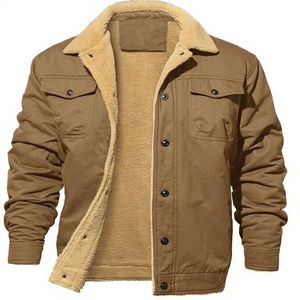 <b>Men's</b> Plus Size Casual Winter Jacket <b>Fur</b> Lining Embroidered Design Warm Outdoor <b>Coat</b> Canvas Fabric Wholesale Front Puff Printing - Product Image 2