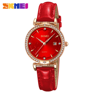 Skmei Women's Quartz Watch Green Leather Strap Analog <b>Date</b> Display Rose Gold Case 30M Waterproof - Product Image 5