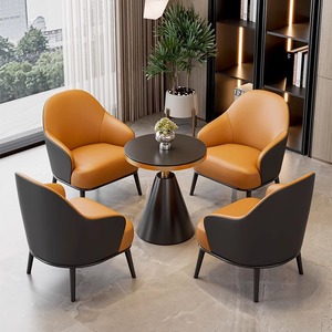 Modern Italian Style Leather <b>Office</b> <b>Sofa</b> Chair Set Metal Frame Comfortable Living Room Commercial Space - Product Image 3