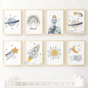 Quadri su Tela con Sole, Arcobaleno, Luna, Stelle, Pianeti, Razzo, Cartoni Animati, <span class=keywords><strong>Poster</strong></span> e Stampe per Decorazione Cameretta Bambini - Product Image 1