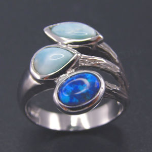 Anillo de Plata de Ley con Tres Piedras de Larimar Natural al por Mayor para Hombre - Product Image 4