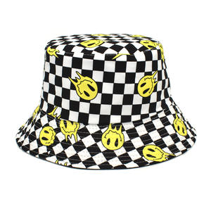 Hip Hop soleil casquettes extérieures femmes hommes <span class=keywords><strong>Bob</strong></span> casquette Gorras pliable dessin animé <span class=keywords><strong>jaune</strong></span> visage Plaid Panama pêcheur chapeaux sourire visage seau chapeau - Product Image 6