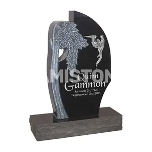 <span class=keywords><strong>Pierre</strong></span> <span class=keywords><strong>tombale</strong></span> et monument commémoratif verticaux Samistone en granit noir américain moderne, poli, avec sculpture florale Olive Rose, pour cimetière - Product Image 3