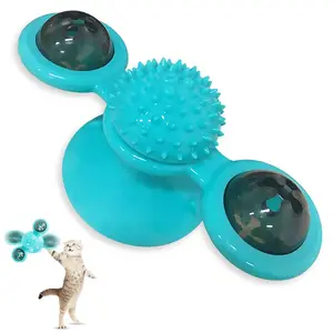 Molino de viento giratorio para mascotas, juguete interactivo para gatos, ventosas de succión, juguete con campana pequeña y LED