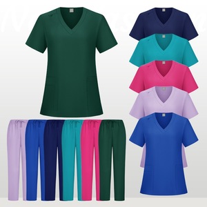 Women V Neck <b>Scrub</b> Set Moisture Wicking Knitted Split Uniform Hospital Wear - Product Image 2