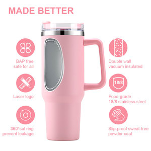 Vaso de acero inoxidable aislado de doble pared de 40oz al por mayor con pajita y mango - Product Image 4