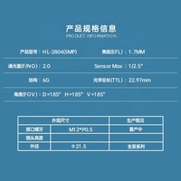 Objectif CCTV HL2804, format 1/2,5 pouce, monture F2.0, 5MP, 1,70 mm, DFOV 185 degrés, objectif de caméra M12 pour panoramique intérieure, provenance Chine