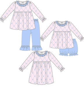 Conjunto de Pijamas de Algodón de Manga Larga para Niñas, Cuello con Volantes, Estampado Geométrico, Conjunto de Pantalones y Top - Product Image 2