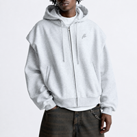 Hoodie Pria Abu-abu Muda Resleting Model Boxy Oversize Kantong Samping Cetak Kecil Custom