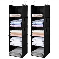 Étagère de rangement suspendue pour armoire avec 5 étagères, 2 poches latérales, installation par crochet en acier, pliable, lot de 2, revêtement en poudre pour le rangement.