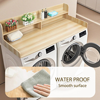 Comptoir de buanderie en bois à 2 niveaux pour lave-linge et sèche-linge, avec tapis antidérapant, étagère de 6,5 pouces et barrières de protection, 54x27,5 pouces, durable et écologique