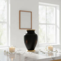 Urne funéraire en métal noir mat poli, base en métal noble, urne solide pour contenir les cendres humaines, urne de crémation.
