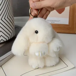 18cm Bunny Doll Keychain Soft Cute Faux Fur Pom Pom Fluffy Plush Car Dbag Keyring Bunny Pompom Pendant Keychain Fluffy Keychain