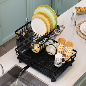 Lavabo de secado de platos, escurridor de platos con escurridor de cubiertos, encimera de cocina, estante para cubiertos y cuchillo, estante para platos - Product Image 4