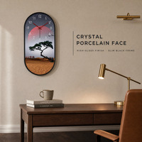 Jam Dinding Kristal Porselen HD Zen Home Decor Lukisan Seni Matahari Merah Gurun dan Pohon Pinus