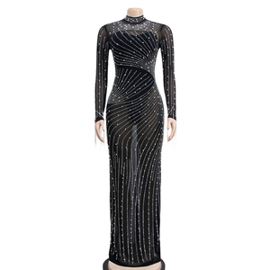 महिलाओं के सेक्सी बुना हुआ कपड़े पूर्ण आस्तीन फर्श की लंबाई वाली पोशाक - Product Image 5