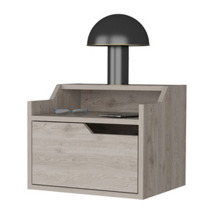 Floating Nightstand With <b>Drawer</b> And Dual Shelf Display <b>For</b> Bedroom <b>Storage</b> - Product Image 4