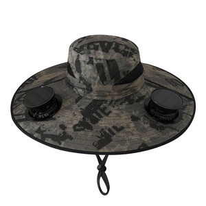 Chapeau de pêcheur rayé pour homme, respirant, à large bord, <span class=keywords><strong>avec</strong></span> protection solaire, design ventilateur à double moteur à chargement solaire, haute qualité - Product Image 2