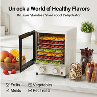 Déshydrateur alimentaire en acier inoxydable avec minuterie numérique réglable, température contrôlée, capacité 11-20L, 8 plateaux pour viande séchée, fruits, friandises pour chiens