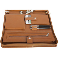Estuche de portafolio de conferencia personalizado con cremallera, carpeta ejecutiva de negocios de cuero PU marrón a4 con papel para Notebook