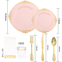 Assiettes en plastique jetables pour fêtes, décorations gaufrées, design royal, bord doré, fournitures pour mariages et anniversaires, vaisselle