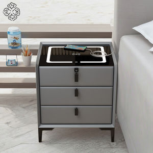 Venta caliente de piel de pino Smart Nightstands logotipo original inalámbrico <span class=keywords><strong>USB</strong></span> carga muebles de madera para el hogar Hotel para la sala de estar - Product Image 5