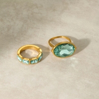 Bague de mariage en acier inoxydable plaqué or 18 carats avec grand diamant ovale bleu, bijou cadeau pour femme